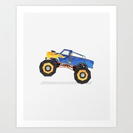 Monster Truck Art Print | Transportation, Kids, Car, Nursery, Vehicle, Illustration, Blue, Motor, Graphicdesign, Playroom 