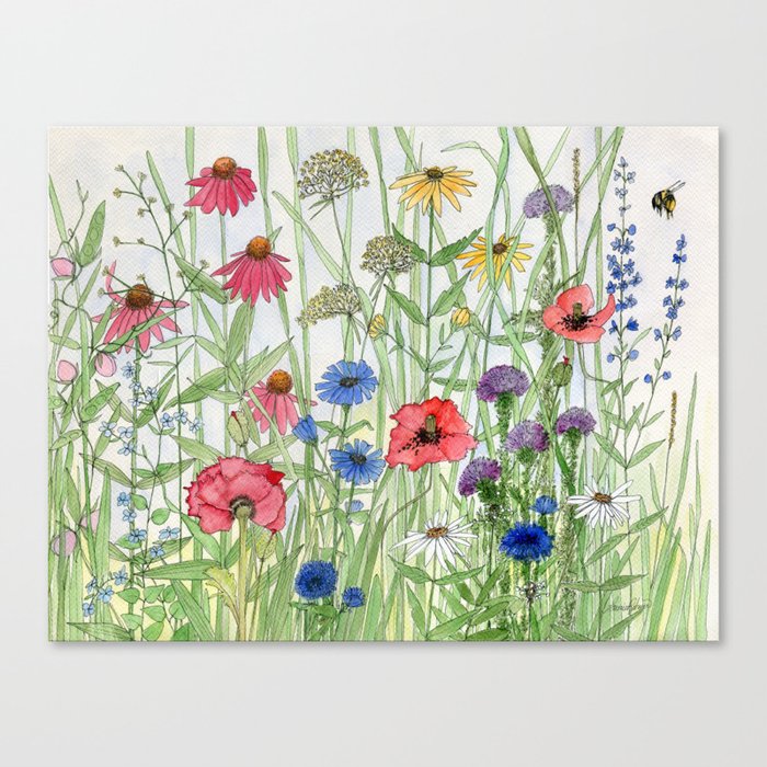 Watercolor of Garden Flower Medley Canvas Print