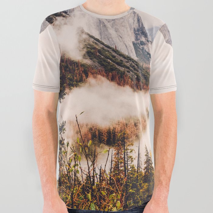 Amazing Yosemite California Forest Waterfall Canyon All Over Graphic Tee