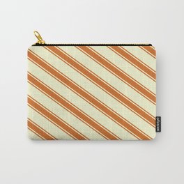 [ Thumbnail: Light Yellow & Chocolate Colored Pattern of Stripes Carry-All Pouch ]
