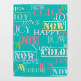 Enjoy The Colors  - Colorful typography modern abstract pattern on turquoise color background  Poster