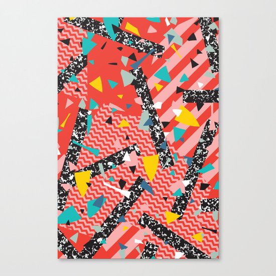 Modern Memphis Milan Inspired Primary Color Geometric Stripe Design Red Confetti 80s Party Canvas Print