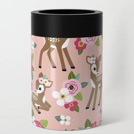 Seamless vintage pattern with cute vintage fawn on pink floral background.  Can Cooler