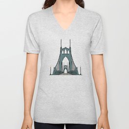 St. Johns Bridge Portland Oregon V Neck T Shirt