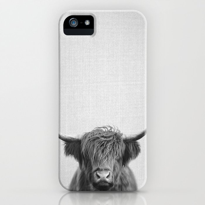 highland cow - black & white iphone case