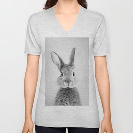 Rabbit - Black & White Unisex V-Ausschnitt