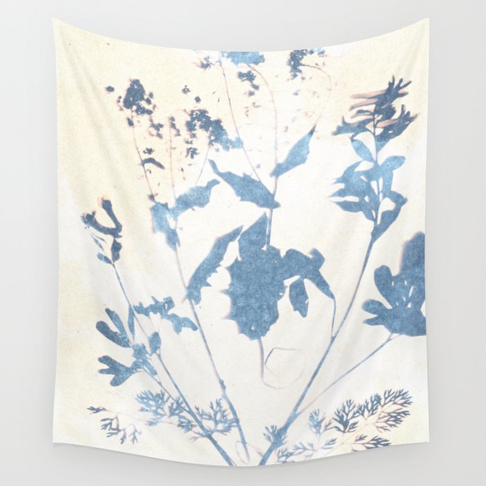 Farmhouse botanical blue and beige floral handmade print 6 Wall Tapestry