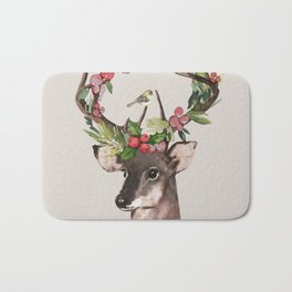 Christmas Deer Badematte | Floral, Animal, Berries, Holidays, Christmas, Cute, Leaves, Art, Digital, Year 