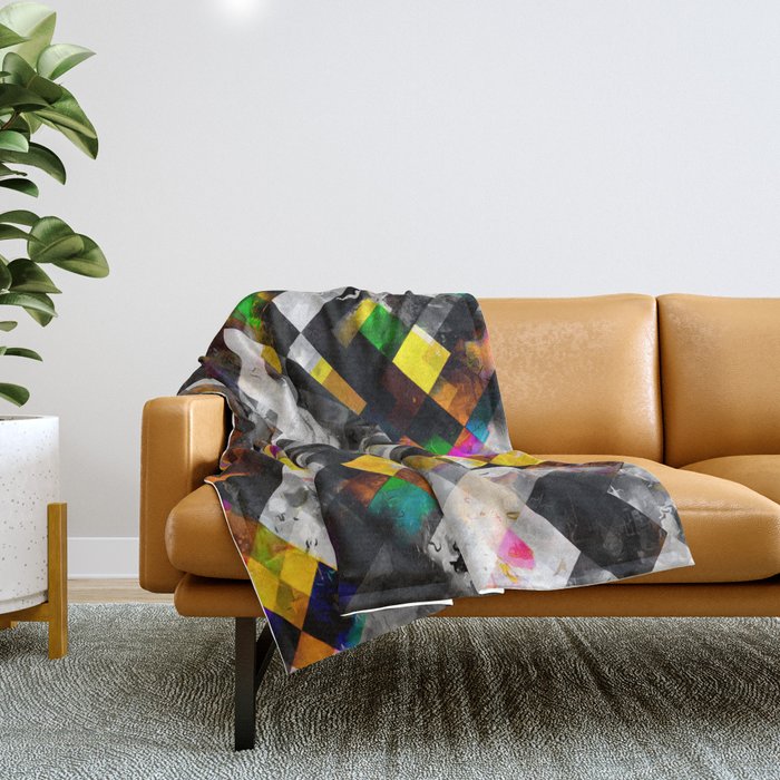 geometric pixel square pattern abstract background in yellow orange pink Throw Blanket