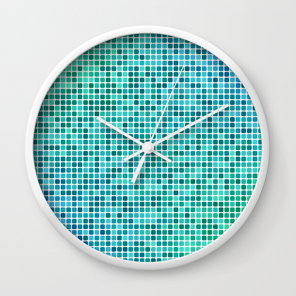 Green Blue Pixel Mosaic Wall Clock By Davidzydd Society6