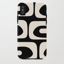 Mid Century Modern Piquet Abstract Pattern in Black and Almond Cream iPhone Case | Aesthetic, Pattern, Black And Cream, Monochrome, Minimalist, Kierkegaard Design, Black And White, Cool, Mid Century, Midcentury 