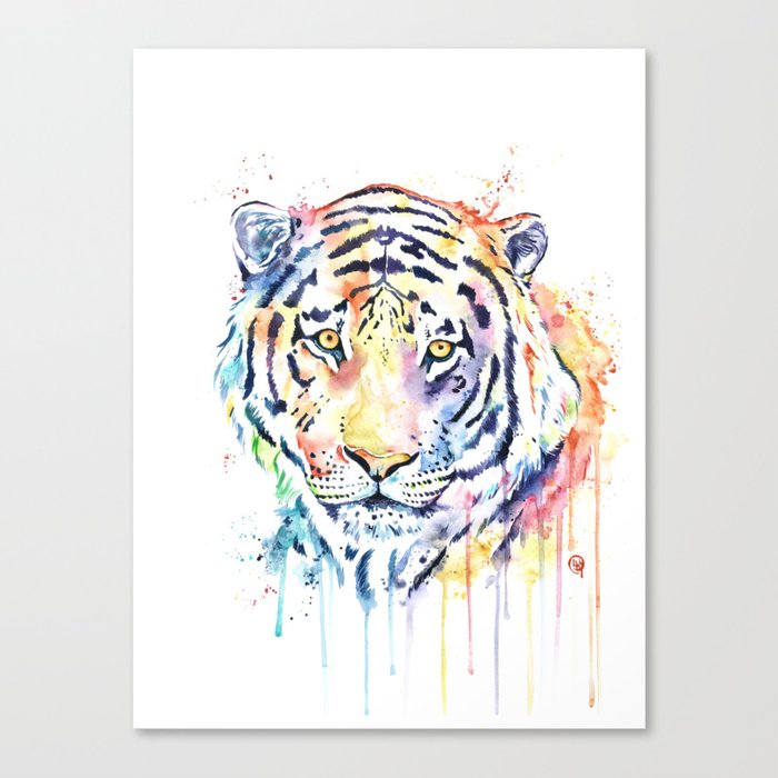 Tiger Rainbow Tiger Colorful Watercolor Painting Canvas Print