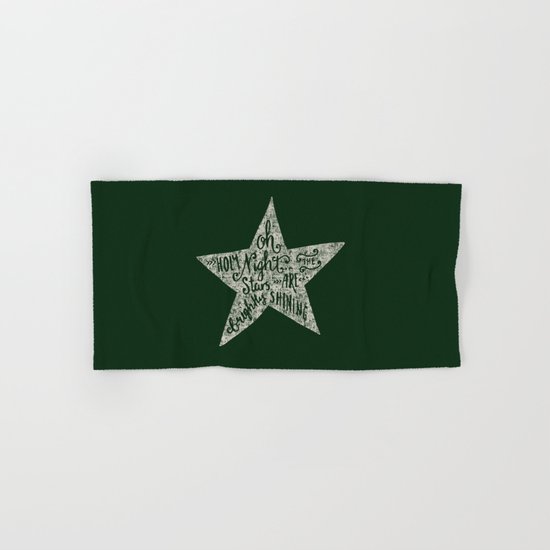 Oh holy night- Merry christmas- Illustration Star with Typography on festive green Hand & Bath Towel