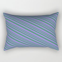 [ Thumbnail: Sea Green and Purple Colored Lined Pattern Rectangular Pillow ]