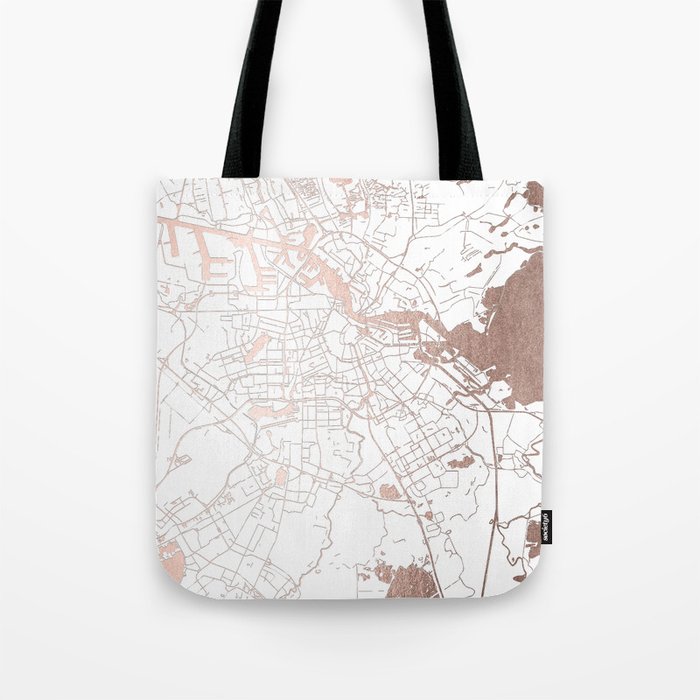 Amsterdam White on Rosegold Street Map Tote Bag