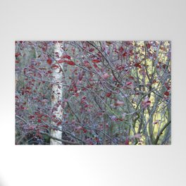 Birch tree and burgundy leaves Welcome Mat