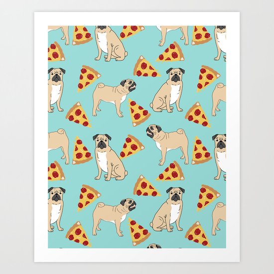 Pug Pizza Party cute pug dog owner gifts food pet gifts puggle puppy dog pet portrait trendy Art Print