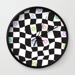 Retro CHECK Pattern 70s 60s Flowers Wall Clock