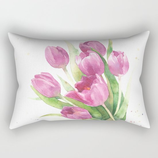 Watercolor bouquet of pink tulips Rectangular Pillow