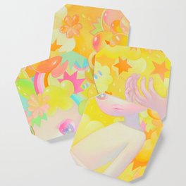 'Yellow Star', Cute warm yellow art print Coaster