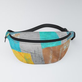Teal Blue and Orange Modern Abstract Collage Art Fanny Pack
