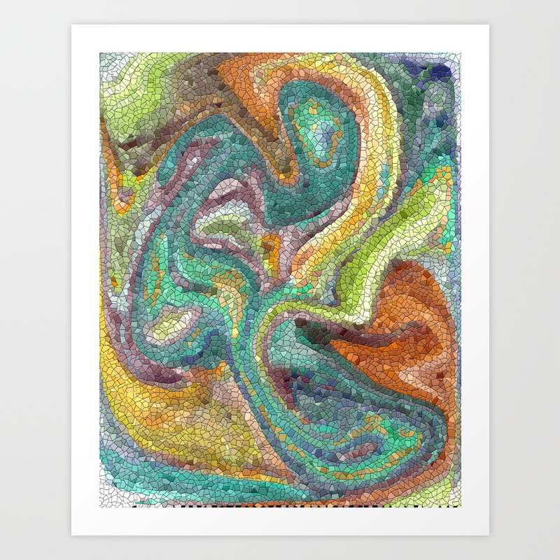 Turquoise Copper Gold Green Mosaic Design Art Print By