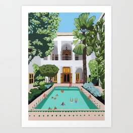 Illustration Riad blue/Marrakech/Riad/Morocco/Travel illustration/Art printing/Birthday gift/Christmas gift/Wall decoration/Home