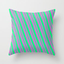[ Thumbnail: Orchid & Green Colored Lined/Striped Pattern Throw Pillow ]