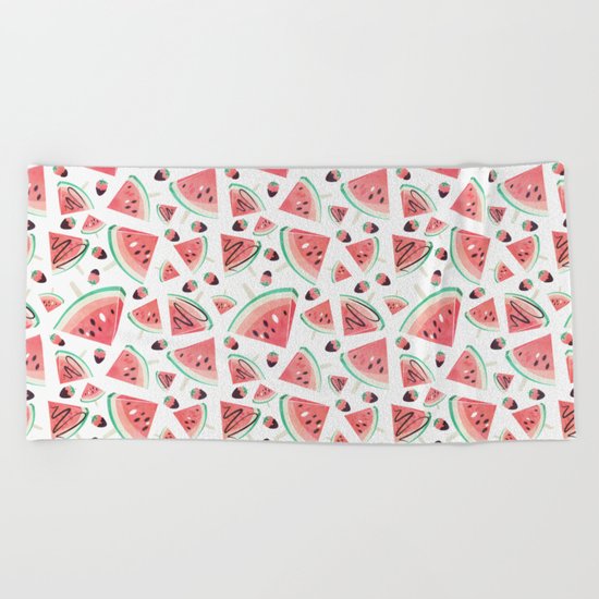 Watermelon popsicles, strawberries and chocolate Beach Towel