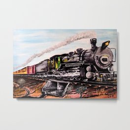 Arid Crossing Metal Print | Train, Desert, Steamlocomotives, Painting, Acrylic, Hangmyhatart 