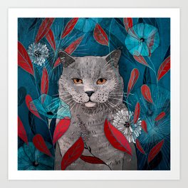 Cat with flowers  Art Print