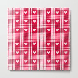  Valentines day  red plaid checkered gingham  pattern with hearts  Metal Print