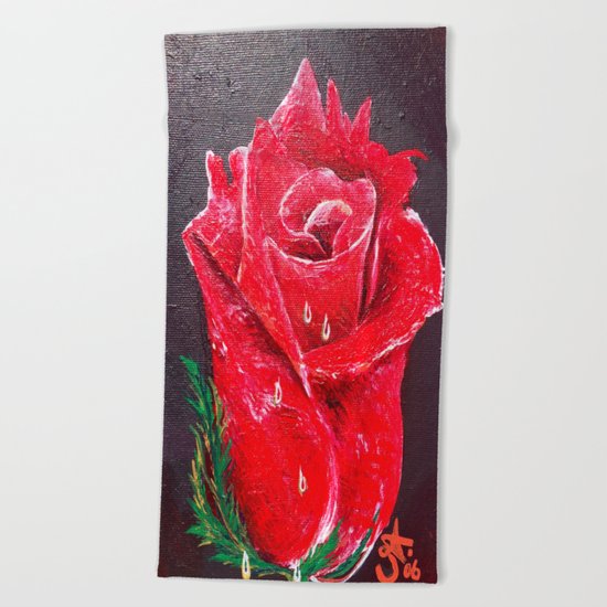 Red Red Rose Acrylic Painting Beach Towel
