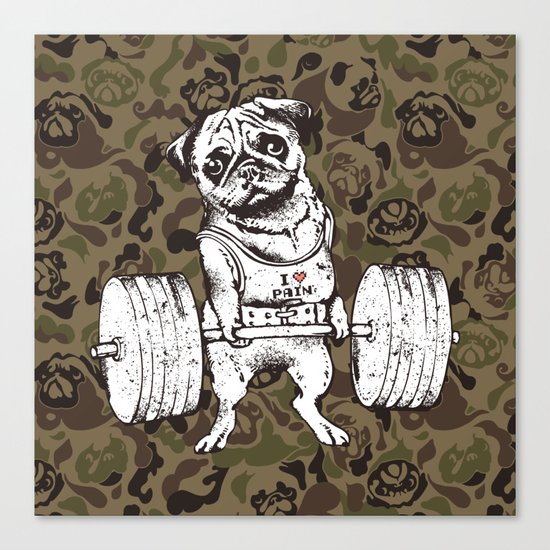 Pug Lift Camo Canvas Print
