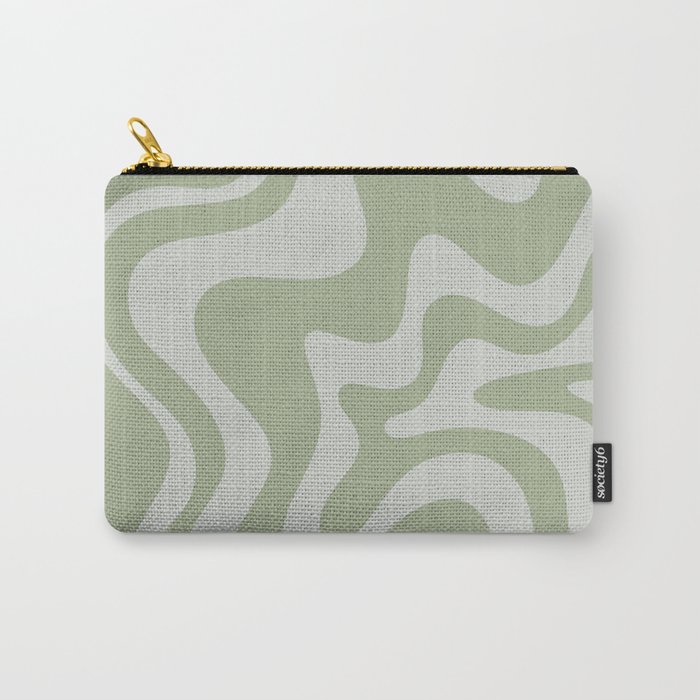 Liquid Swirl Retro Abstract Pattern in Sage Green and Light Sage Gray Carry-All Pouch