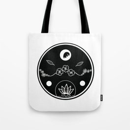 Floral Print Circle - Black on White Tote Bag