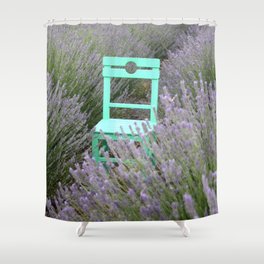 Green Chair In A Lavender Field Photograph Shower Curtain