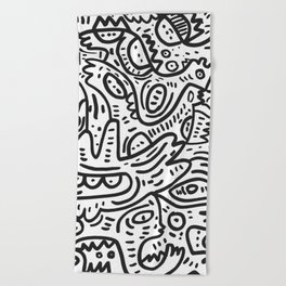 Graffiti Black and White Monsters are waiting for Halloween Beach Towel