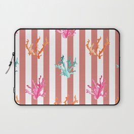 Colorful Coral Reef on Pale Orange Red Stripes Laptop Sleeve