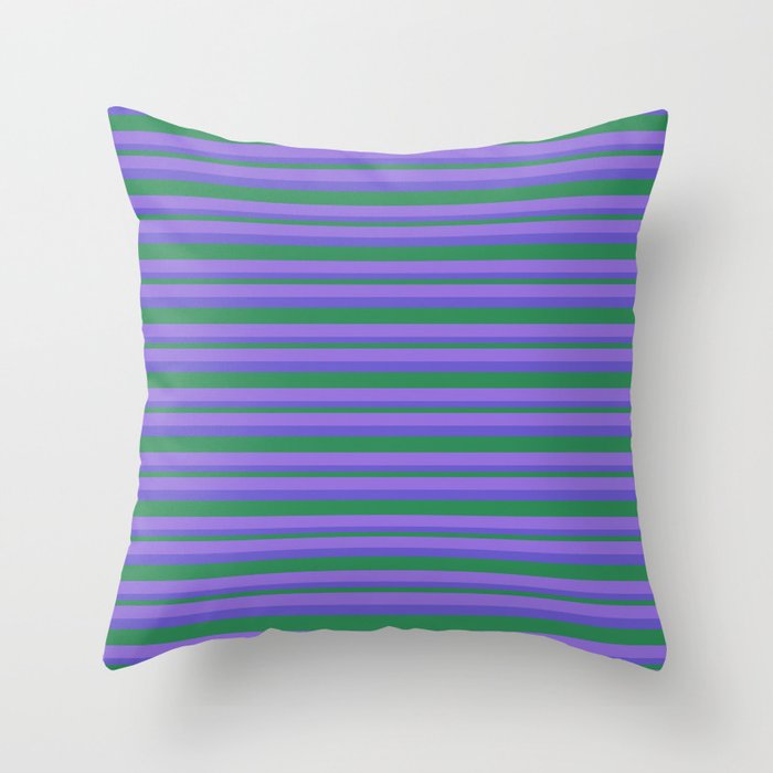 Purple, Slate Blue, and Sea Green Colored Lined Pattern Throw Pillow