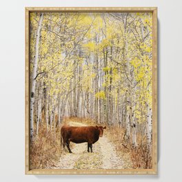 Cow in aspens Serving Tray
