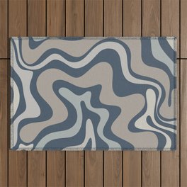Liquid Swirl Abstract Pattern in Blue Gray Outdoor Rug