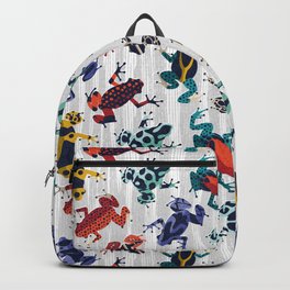 Quirky dart frogs dance // grey textured background brightly multicoloured poison amphibians Backpack