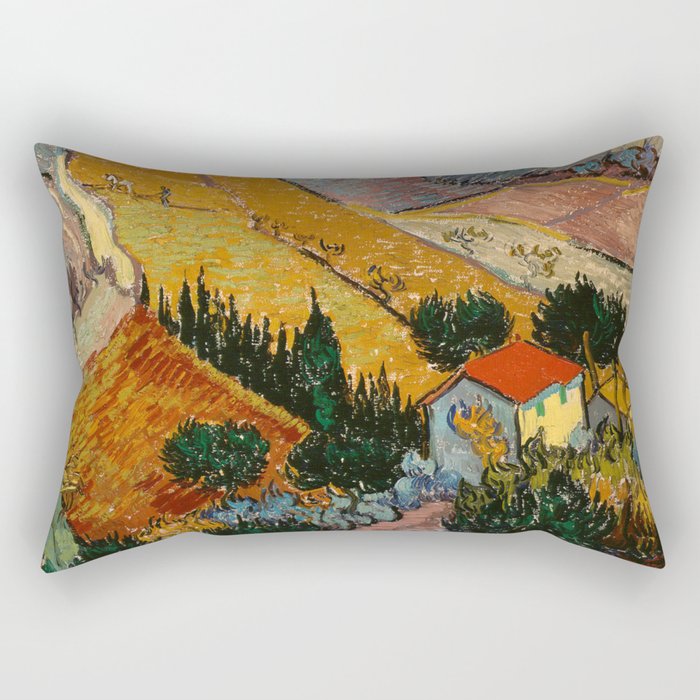 Landscape with House and Ploughman Vincent van Gogh 1889 Rectangular Pillow
