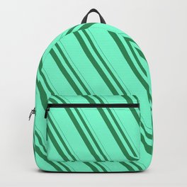 [ Thumbnail: Sea Green and Aquamarine Colored Stripes Pattern Backpack ]