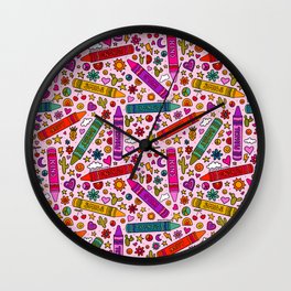 Crayon Print Wall Clock | Digital, Heart, Kids, Crayons, Color, Young, Star, Crayon, Pattern, School 