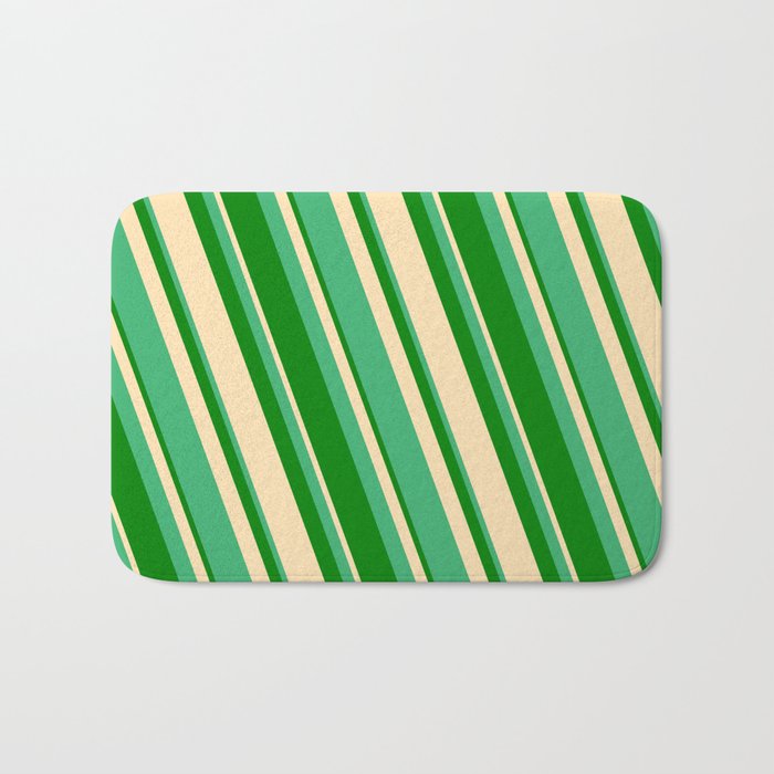 Sea Green, Green & Beige Colored Striped/Lined Pattern Bath Mat