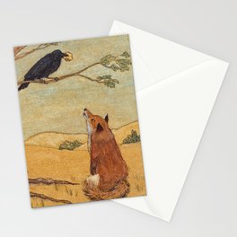 Fox and Crow, Aesop's Fable Illustration in the style of Arthur Rackham and Howard Pyle Stationery Cards