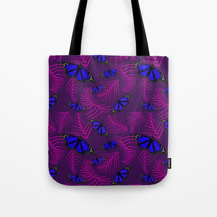 blue butterfly in purple with pink Tote Bag