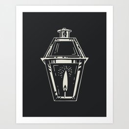 Gas Lantern Light Block Print Style Art Print